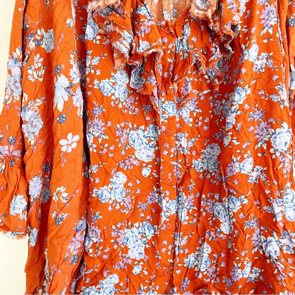 Free People Lorretta pop Print Tunic blouse long sleeve floral ruffle oversized - Picture 13 of 15